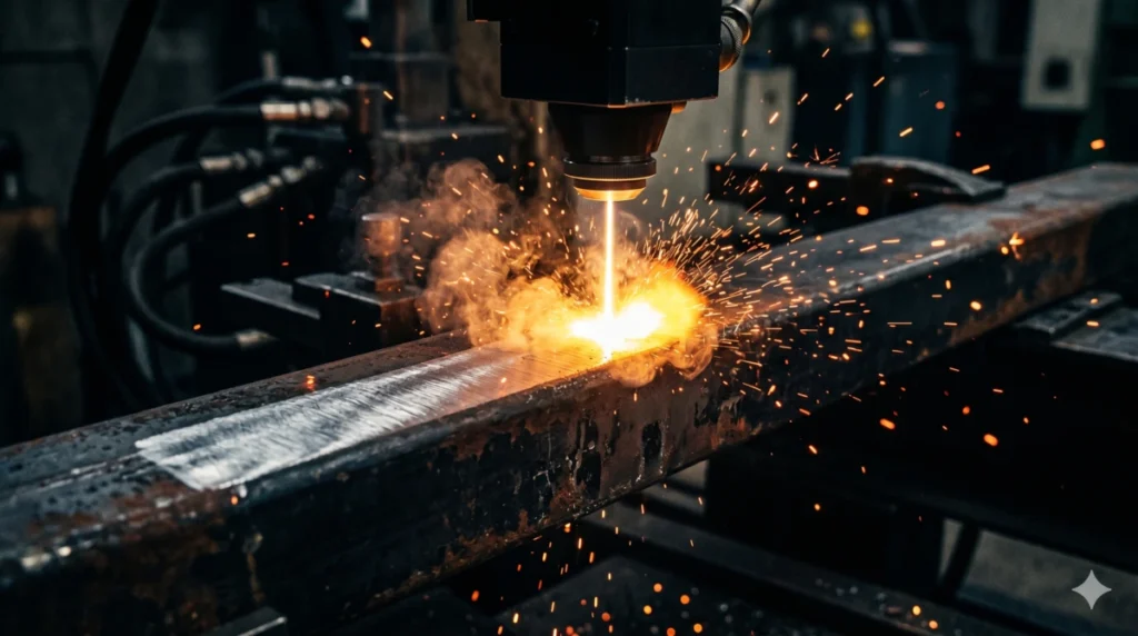 proces ablacji laserem podczas czyszczenia stali