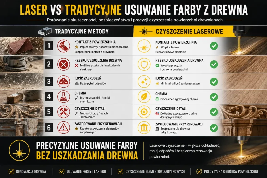 czyszczenie laserowe drewna w porównaniu z innymi metodami